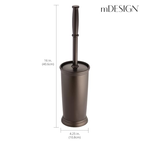 Image of mDesign Toilet Bowl Brush and Holder - Covered Bathroom Toilet Brush - Standing Toilet Bowl Scrubber in Modern Holder - Compact, Space Saving, Deep Cleaning Brush for Toilet - Hyde Collection - Bronze