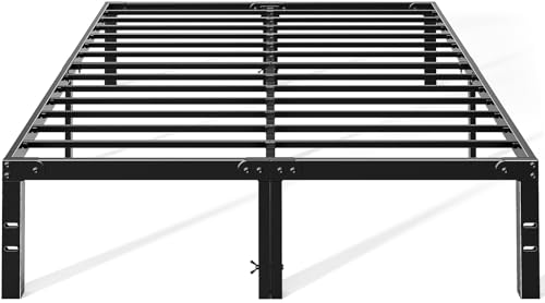 Image of OLIXIS King Size Metal Platform Bed Frame - 14in High Heavy Duty Mattress Foundation with Storage Space, No Box Spring Needed, Sturdy Steel Slat Support, Easy Assembly, Black