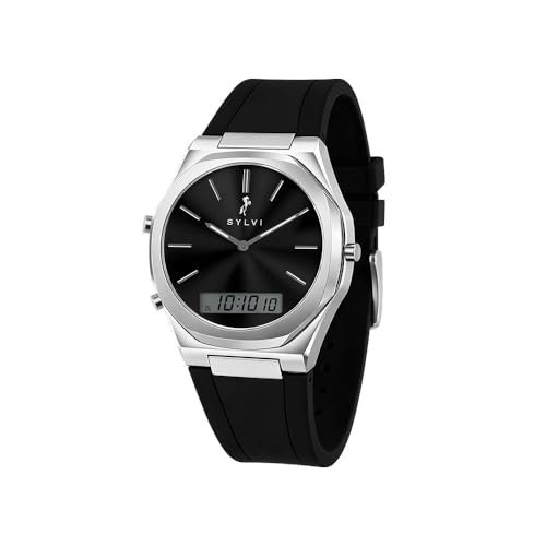 Image of Sylvi Analog-Digital Silver Case Black Silicone Strap Analog-Digital Watch for Men with