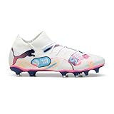 PUMA Men's Future 7 Match Firm Artificial Ground Soccer Cleats Sneaker, White-Luminous Blue-Poison Pink-Fizzy Melon-Bluemazing, 9