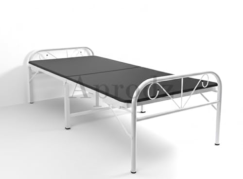 Image of APRODZ Metal Folding Bed Single Size with Single Layer Mattress for Sleeping Guest Bed Easily Storable White Powdercoated (Single Layer Foam, 2.5ft x 6ft)