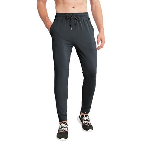 ZENWILL 2 Pack Mens Gym Jogging Bottoms, Lightweight Running Trousers Quick Dry Sports Joggers with Zipper Pockets(S,Black/Dark Grey) - Image 3