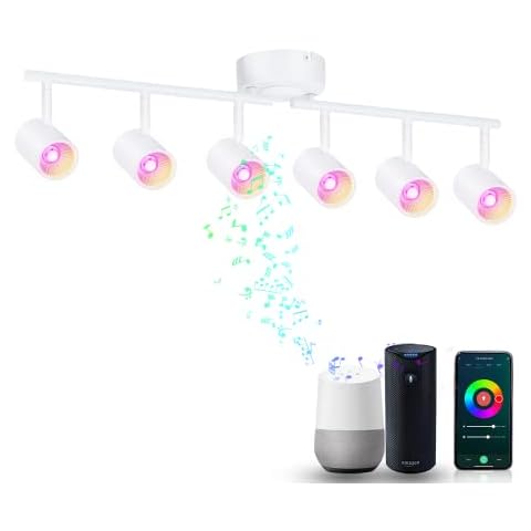CLOUDY BAY 6-Light Smart WiFi LED Track Lighting Kit,Track Light Heads Compatible with Alexa Google Home,RGBCW Color Changing,No Hub Required,40W 2700K-6500K,CRI 90+,3000LM,White Cover