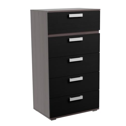 amuéblate Online - Sinfonier con 5 Cajones, Cómoda Modelo Baros, Práctica y Funcional, Acabado en Ceniza-Negro, Medidas: 60 cm (Ancho) x 109,4 cm (Alto) x 39,6 cm (Fondo)