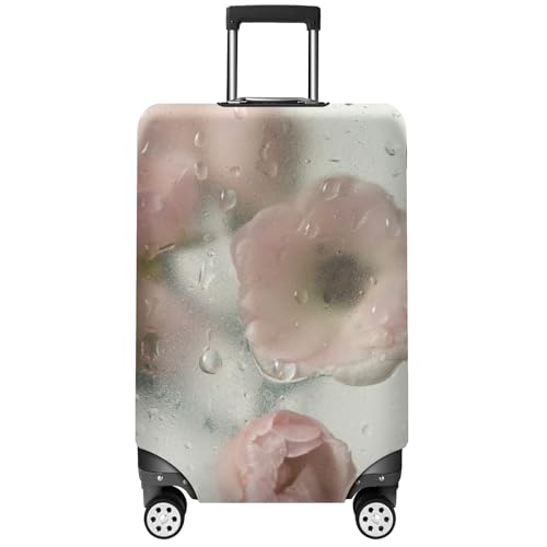 Travel Luggage Cover Suitcase Protector Scratch-Resistant Fit Not Included Suitcase Flowers With Water Drops S-19-21in