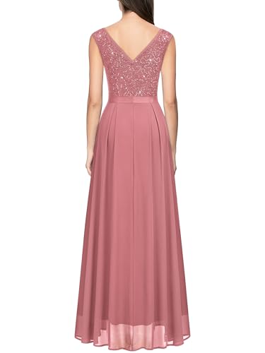 Image of Miusol Women's Sexy Deep V-Neck Sequin Lace Double Sleeveless Evening Party Maxi Dress