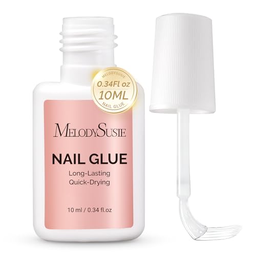 MelodySusie Nail Glue for Press on Nails Acrylic Nail Tips Quick-Drying Super Strong Long Lasting Adhesive for Fake Nails No UV Lamp Needed with Easy Application 10ml