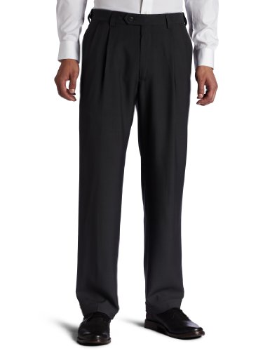 Haggar Men's Big & Tall Eclo Stria Pleat-Front Expandable Waist Dress Pant Medium Grey 46x29