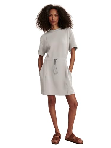 Image of COCOMARTS Dresses for Women Summer Short Sleeve Crew Neck Sweatshirt Dress Drawstring Waist Tunic Tops Mini Vacation Sundress