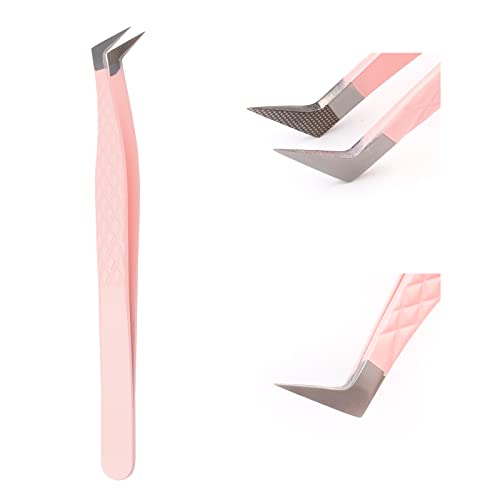 Lash Extension Tweezers Fiber Tips Volume Lash Tweezers Curved Precision Pink Eyelash Tweezers 90 Degree Angle Boot Great for Larger Fans Eyelash Extension Tweezers Professional