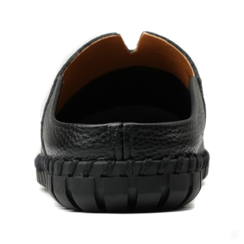 Image of Men's Slip-On Loafers Mules Clog Handmade Leather Slippers Hand Stitched no-Heel Casual Shoes for Men Breathable Comfortable Soft