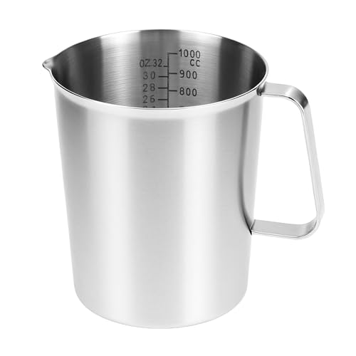 QWORK® Verre mesureur en acier inoxydable 304, 1000 ML verre doseur cuisine avec 3 échelles de mesure, y compris les échelles en tasses, ML, OZ