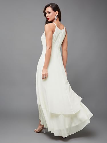 Image of Miss Chase Women's Round Neck Sleeve Embellished Fit Flare Maxi Dress