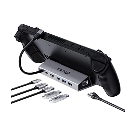Steam Deck Dock, FOLODA 6 in 1 Valve Steam Deck Docking Station with Gigabit Ethernet, HDMI 4K@60Hz Video Output, 3 USB 3.0, 100W Charge USB-C Port，Stand Dock for Type-C Tablets & Video Games Console Cover