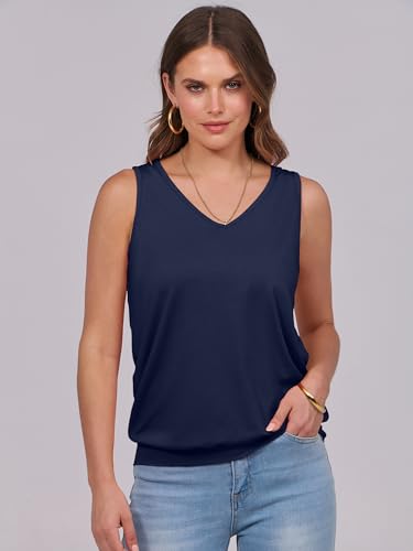 Image of ANRABESS Women Tank Tops Summer V Neck Sleeveless Casual Loose Fit Cute Cami Basic T Shirts Solid Tees 2026 Trendy Outfits