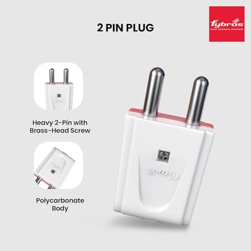 Image of Fybros Melon 2 Pin Plug Top 6A 240V | Universal Male Plug Adapter for Fan, Mixer, Chopper, Lights, LED, Air Cooler |Made in India | White (Pack of 5)