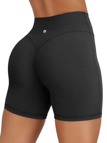 AFFOLE Womens High Waist Workout Shorts 6 Inches Breathable Elastic Booty Lounge Running Yoga Pants Black