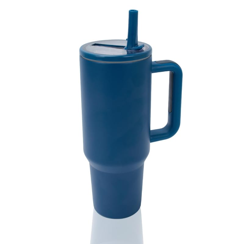Y·J&H 40oz (1200ml) Travel Tumbler Double Wall Vacuum Insulated Coffee Mug Stainless Steel Coffee Cup with Handle and Flip Straw, BPA Free - Navy Blue — image 1
