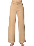 Astylish Women's Pants Wide Leg Jeans Woman Tummy High Waist Double Button Bootcut Trousers Stretchy Vintage Denim Jean Pants with Slanted Pockets Size 8 Khaki