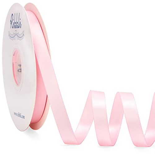 Ribbli Light Pink Satin Ribbon Double Faced Satin 1/2 inch x Continuous 50 Yards-Light Pink Ribbon for Gift Wrapping Crafts Wedding Decoration Bows Bouquet Floral Arrangement