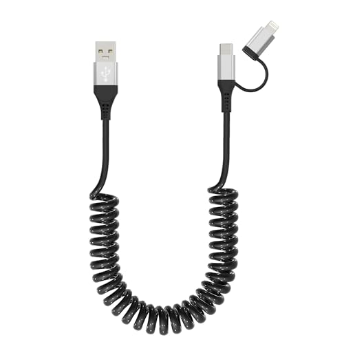 Ya en manzanajugosa.com: Cable USB a USB-C y Lightning 2 en 1, cable en espiral compatible con Carplay y Android Auto [carga rápida y sincronización de datos MFi y 3 A], cable Lightning en espiral y USB C para iPhone 16/15/14