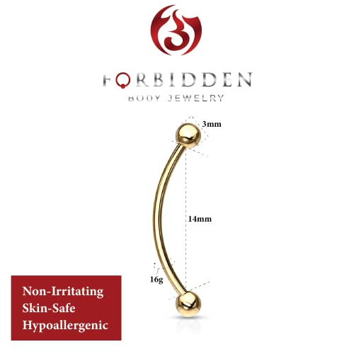 Forbidden Body Jewelry Snake Eyes Piercing Jewelry Tongue, Conch, Belly Button or Eyebrow Rings for Women & Men - 16g Curved Barbell 3mm Solid Ball Ends Surgical Steel Piercing Gold (1 Pc - 9/16")2