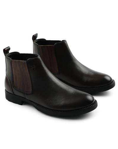 Image of Liberty Healers J757-01 Mens High Tops Chelsea Boots - Dark Brown | Synthetic Leather, Cushioned Footbed | Suitable for Wedding, Office Soft Cushioned Insole, Comfortable Fit