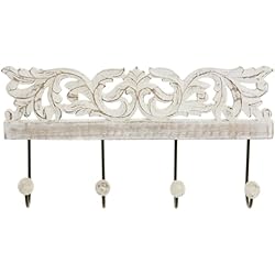 LEKE GO Perchero de pared mango madera tallado metal con 4 colgadores resistentes (38X6X19 cm)