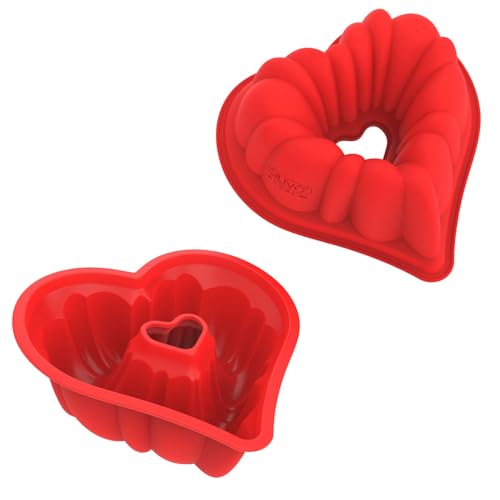 SILIVO Silikon Herz Backform, 2 Stück Herzbackform 20cm, Antihaft Kuchenform Herz 8 Zoll, Silikon Herzform Backform für Herzkuchen, Pudding
