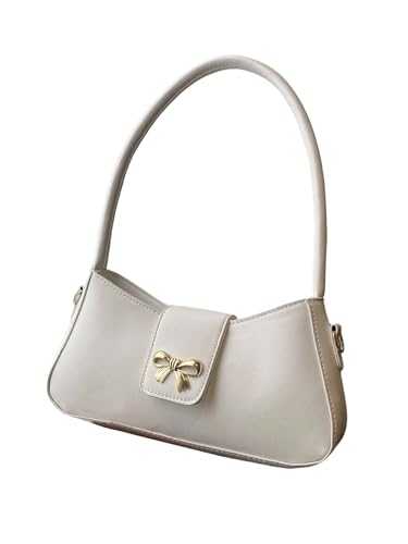 Women's Bow Leather Shoulder Bag Flap Top Handle Zipper Y2k Vintage Underarm Bag