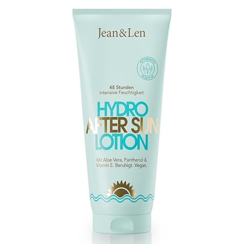 Jean & Len After Sun Lotion, für sonnengestresste Haut, mit Aloe Vera, Panthenol & Allantoin, ohne Duft- & Farbstoffe, vegan, After Sun Pflege 200 ml
