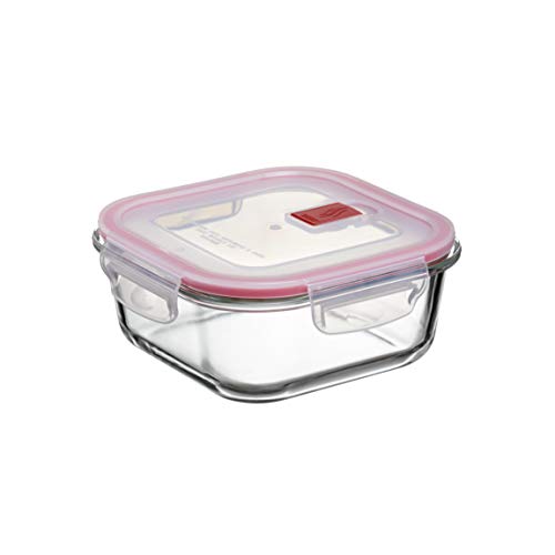 Tatay Fiambrebra de Alimentos, Vidrio, Hermética, 0.8L de Capacidad, Tapa de Clip, Libre de BPA, Apto Microondas, Horno, Congelador y Lavavajillas, Color Rojo. Medidas 16.4 x 16.4 x 6.9 cm
