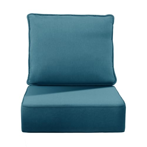 Image of 6 inch Thick Outdoor Chair Cushions, 24 x24 Inch Patio Furniture Cushions with Water Resistant & Removable Cover, UV Resistant, 30D High Density Sponge Patio Cushion, Peacock Blue