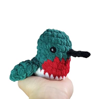 Cute Chubby Ruby-throated Hummingbird Plushie | Amigurumi Toy | Soft Stuffed Animal | Unique Decor | Gift | Stress Ball | Bird Lovers