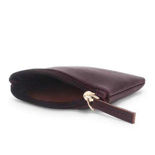 Image of Small Vegan Leather Coin Purse Pouch, Minimalist Zipper Wallet Set in Black and Beige, Compact Money Organizer, Makeup Pouch (Brown-Grey)