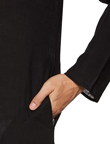 Ethnix Men's Indian Mandarin Collar Pure Cotton Textured Kurta Tunic Pajama Set; Black; LG4