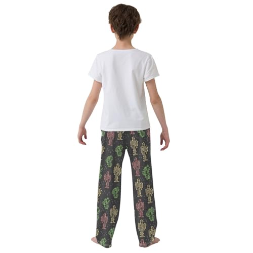 ZZXXB Colorful Cactus Boys Long Pants Soft Trousers Elastic Waist Kids Lounge Bottoms with Pockets S-XL3