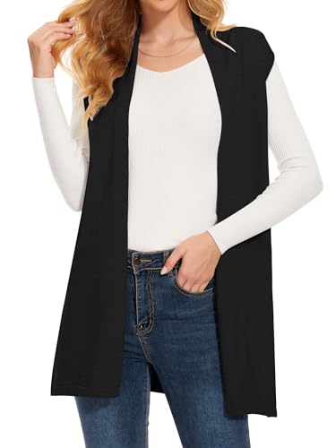 Women's Long Knit Cardigans Ribbed Sleeveless Sweater Casual Outwear Open Front Draped Duster Vest3