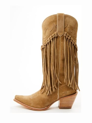 UniqueStride Women Fringe Western Suede Boots Tassels Embroidered Chunky Heel Cowboy Cowgirl Wide Mid Calf Boots2