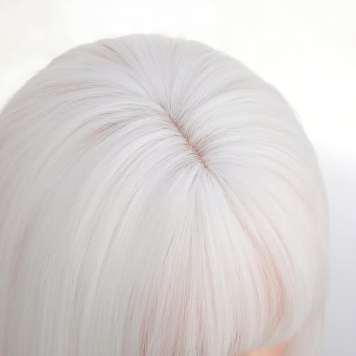 EMMOR White Wig With Fringe For Women Long Straight Wigs Synthetic For Girl Cosplay And Daily Use(26" White) - Image 4