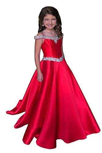 Girls Off The Shoulder Pageant Dresses Satin Long Princess Prom Party Dress Formal Gowns PY0254