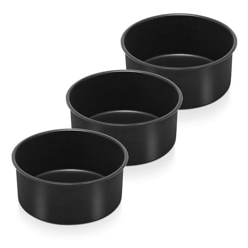 Herogo 6 Inch Cake Tin, Non Stick Round Cake Pan Set of 3, Stainless Steel Baking Tins Set for Birthday Wedding Layer Cakes, Non Toxic Coating and Easy Clean, 7cm Deep and One-Piece Design, 16cm