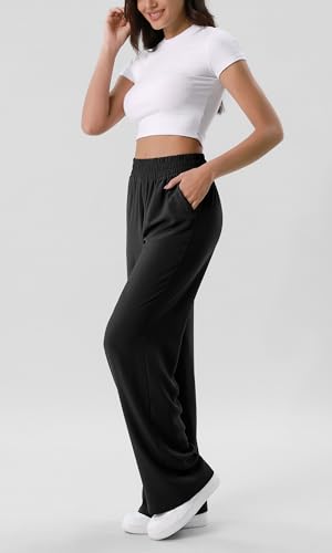 ODODOS Chiffon Flowy Wide Leg Pants for Women Lightweight High Waist Pull-On Pants with Pockets- 27" / 29" /31" Inseam3