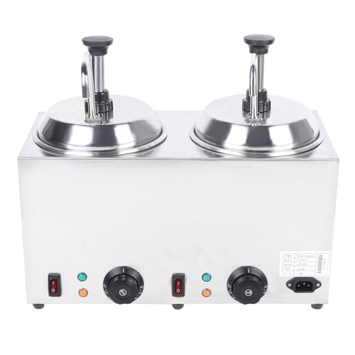 DCEHKR 1600W Electric Cheese Dispenser, Hot Fudge Warmer, 2 X 2.64QT Commercial Electric Cheese Sauce Pump Dispenser, Hot Cheese Warmer with 2 Pump Design, Hot Fudge Cheese Caramel