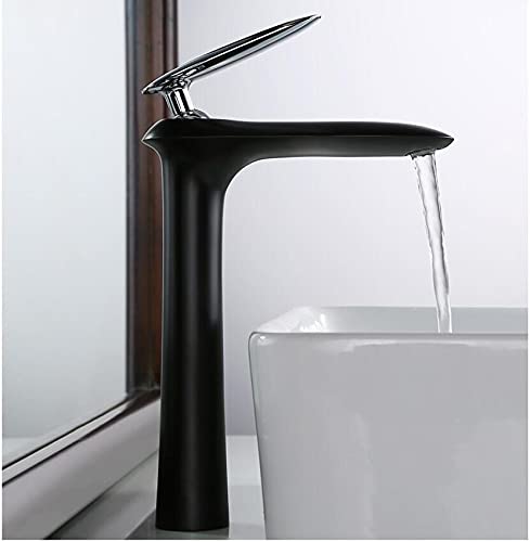 Mitigeur de lavabo en laiton noir et chrome au design cascade haut de gamme