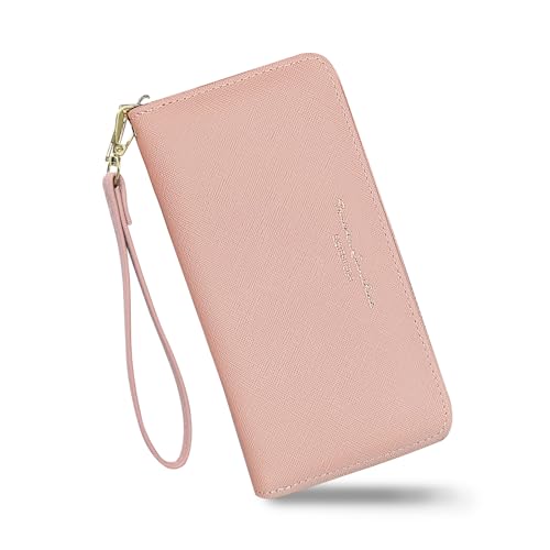 Womens Wallet, PU Leather Ladies Wallets Credit Card Holder for Women and Girls, Fashion Women's Wallets Long Wallet with Zipper for Travelling, Walking, Dating, Shopping (pink)