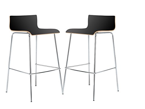 MAUSER SITZKULTUR 2er-Set Design Barhocker / Barstuhl in schlanker Form, Holzdeckor schwarz, Gestell glanzverchromt; M225 Cover