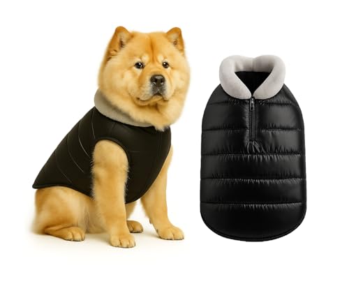 Image of The Pets Company Dog Winter Coat Jacket, Clothes, Windproof, Waterproof, Light Weight, Washable, Ultra Warm Thick Fleece Lined Dog Vest for Cold Weather Protection, (Black, Large - 24 Inch)