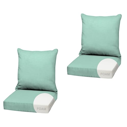 Image of Arden Outdoor Foam Deep Seat Cushion, 2-Pack, 22x24, Premium High-Density Foam, Never Flattens, Weather-Proof for Patio Chair Sofa Couch, Aqua Leala