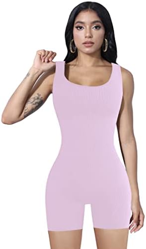CTU Womens Sexy One Piece Outfits Bodycon Square Neck Ribbed Tank Top Jumpsuit Yoga Sportwear